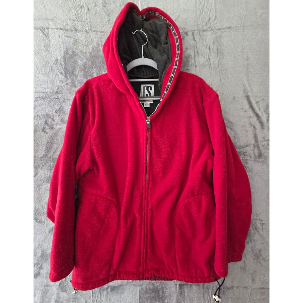 Vintage CS Signature Women's M Red Full-Zip Fleece Hoodie Retro Gorpcore Y2K